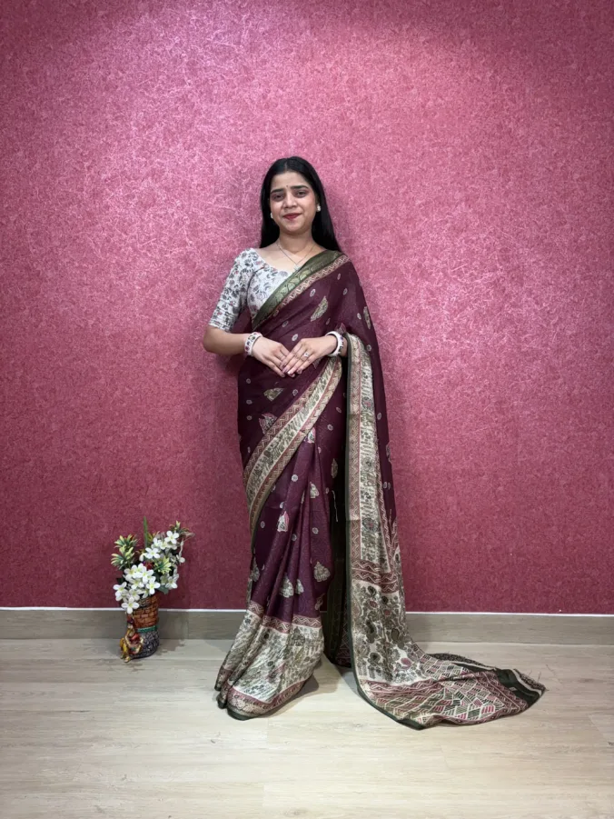 NEELAM TRADERS NEW LAUNCH HEAVY KALAMKARI WORK SAREE WITH ZARI BORDER ALL OVER IN SOFT MELLOW SILK FABRIC