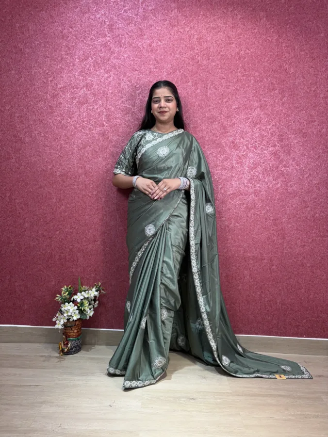 NEELAM TRADERS NEW LAUNCH partywear stitched blouse saree with kasida work border all over in pure tassal silk fabric