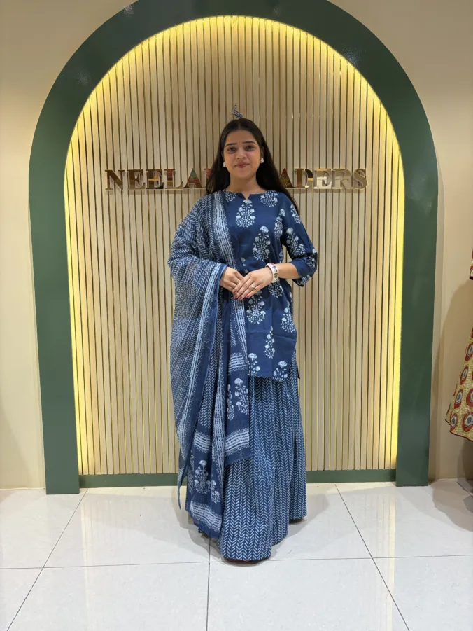 Stylish Printed Straight Suit with Elegant Floral Print Design and Gracefully Designed Matching Palazzo & Dupatta.