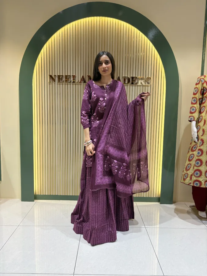 Stylish Printed Straight Suit with Elegant Floral Print Design and Gracefully Designed Matching Palazzo & Dupatta