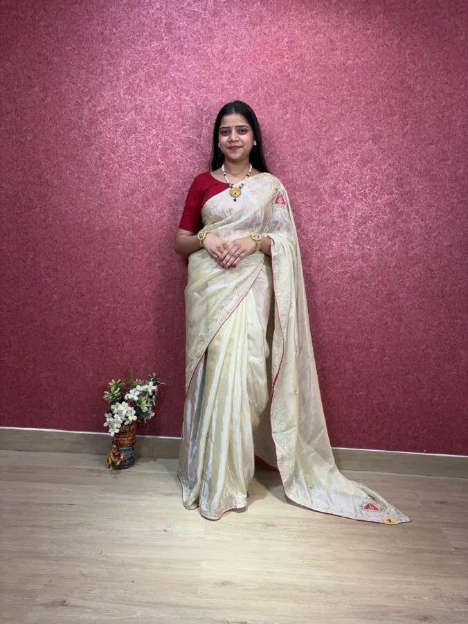 NEELAM TRADERS NEW LAUNCH ORIGINAL TASSAL SILK SAREE WITH ORIGINAL BANDHEJ PACTH WORK IN TISSUE SILK FABRIC