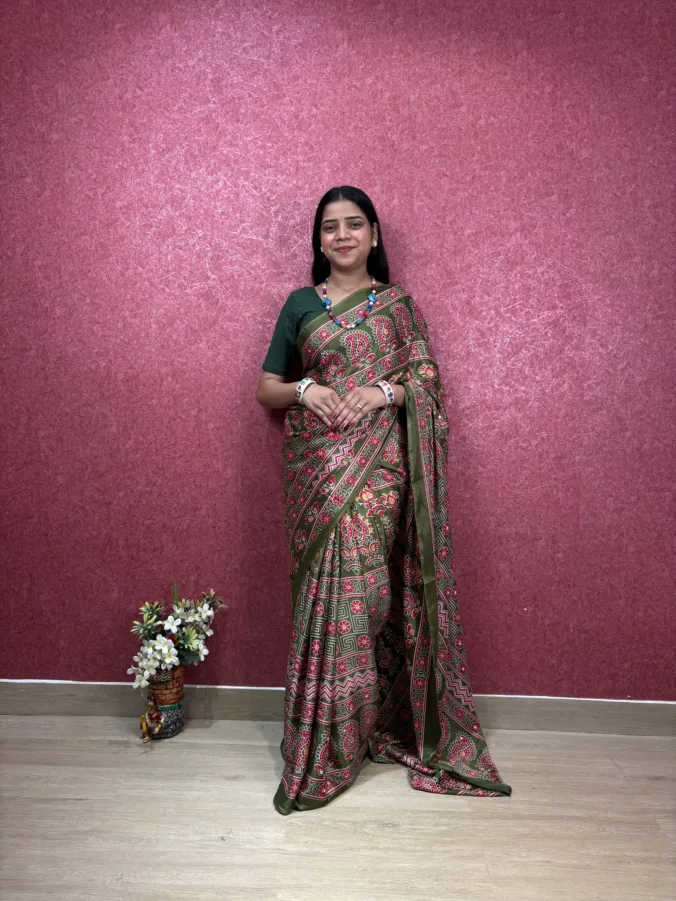 NEELAM TRADERS NEW LAUNCH GARBA SPECIAL SAREE WITH MIRROR WORK ALL OVER IN SOFT SATTAN SILK FABRIC