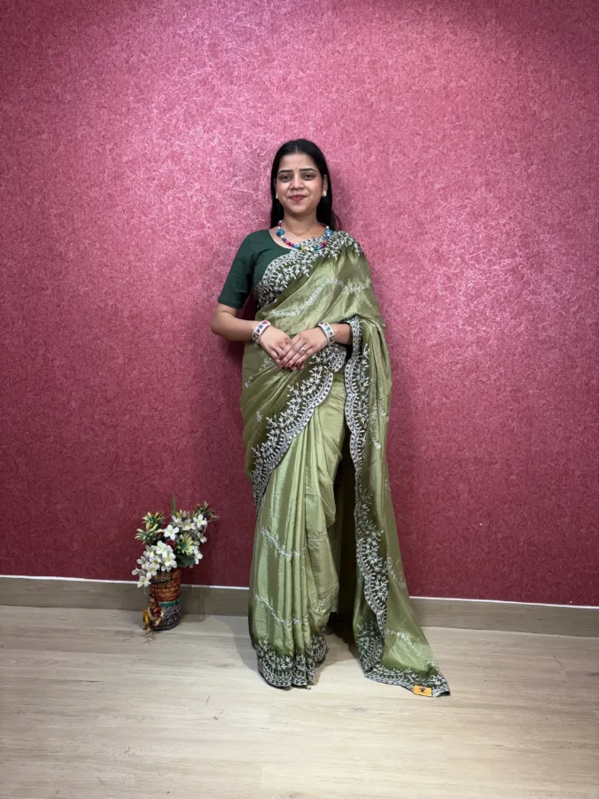 NEELAM TRADERS NEW LAUNCH DOUBLE COLOUR SHADE SAREE WITH HEAVY THREAD WORK ALL OVER IN SOFT SILK FABRIC