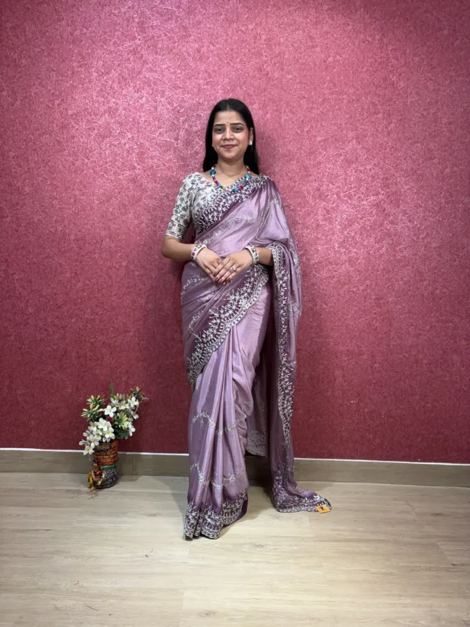NEELAM TRADERS NEW LAUNCH DOUBLE COLOUR SHADE SAREE WITH HEAVY THREAD WORK ALL OVER IN SOFT SILK FABRIC