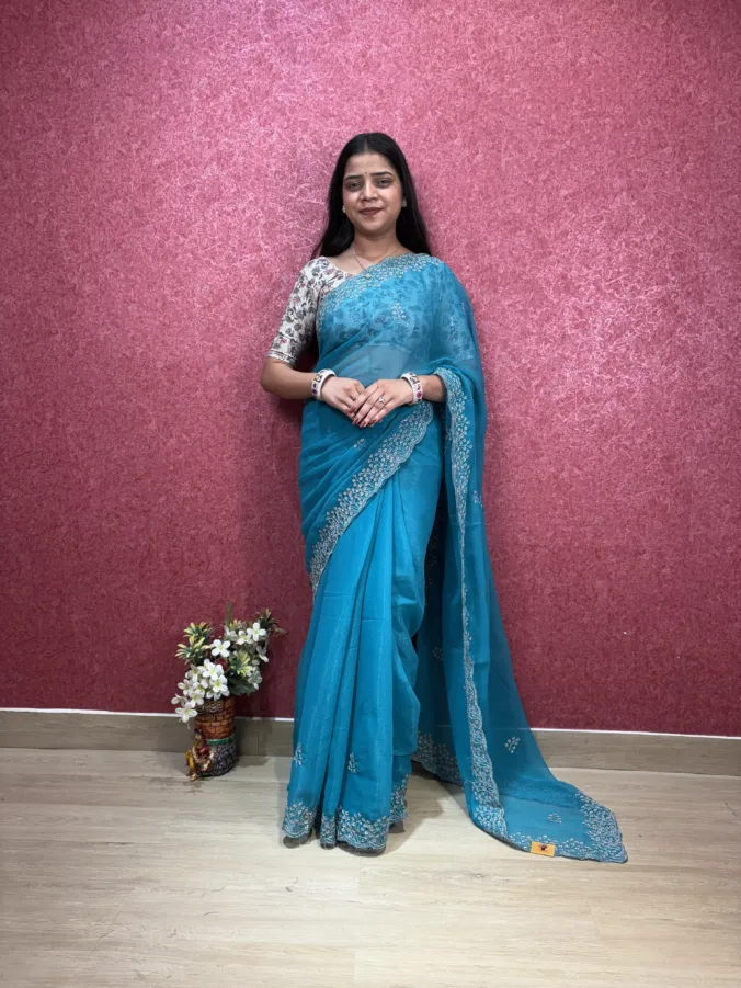 NEELAM TRADERS NEW LAUNCH HEAVY PARTYWEAR SAREE WITH THREAD AND PITTAN WORK ALL OVER IN SOFT SILK FABRIC