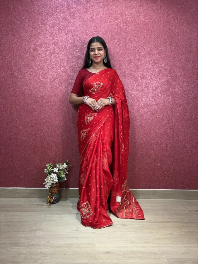 NEELAM TRADERS NEW LAUNCH SPECIAL BANDHEJ SAREE WITH HEAVY BANDHEJ PALLU IN SOFT SATTAN SILK FABRIC