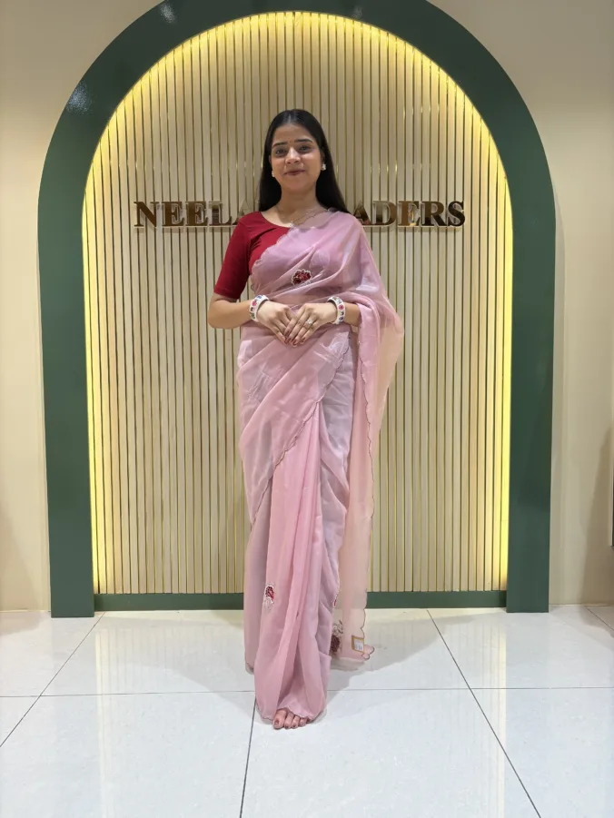 NEELAM TRADERS NEW LAUNCH BANDHEJ BLOUSE SAREE WITH HEAVY CUTWORK AND APPLIC WORK ALL OVER IN TISSUE FABRIC