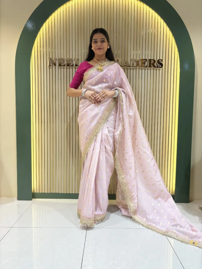 NEELAM TRADERS NEW LAUNCH PARTYWEAR GOLDEN ZARI SAREE WITH GOTA PTTI BORDER ALL OVER IN CRUST TISSUE FABRIC