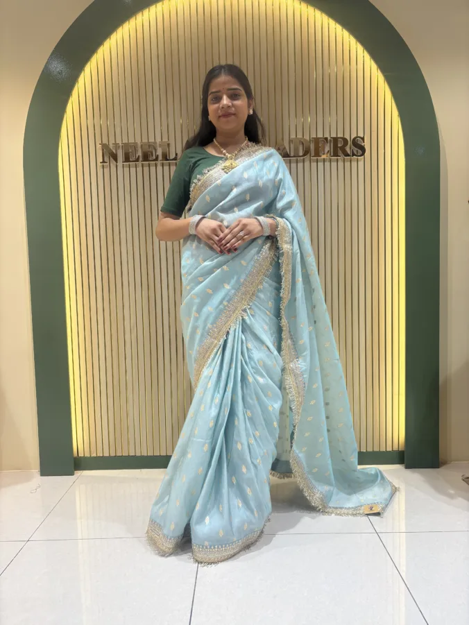 NEELAM TRADERS NEW LAUNCH PARTYWEAR GOLDEN ZARI SAREE WITH GOTA PTTI BORDER ALL OVER IN CRUST TISSUE FABRIC