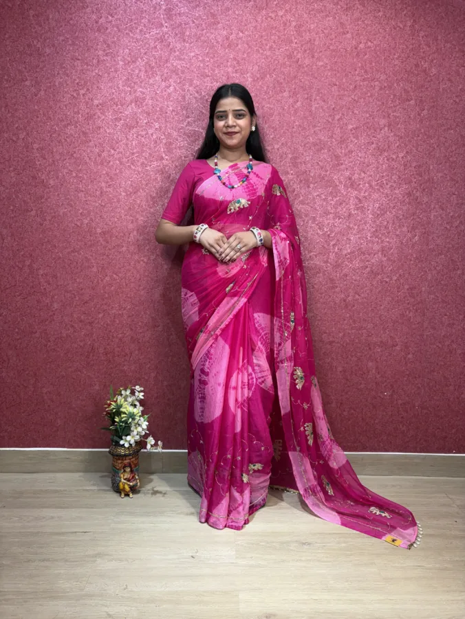 NEELAM TRADERS NEW LAUNCH most viral karwa chauth saree with heavy moti tassals all over in soft simmer chiffon fabric