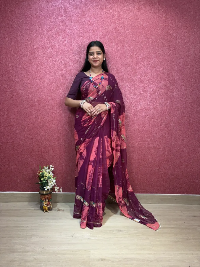 NEELAM TRADERS NEW LAUNCH most viral karwa chauth saree with heavy moti tassals all over in soft simmer chiffon fabric