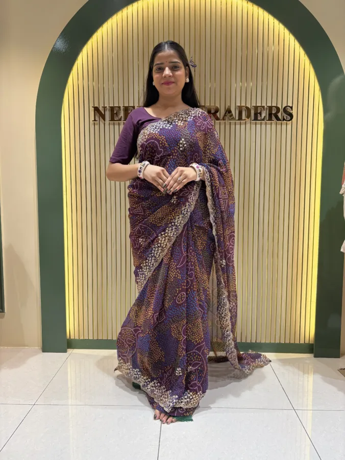 NEELAM TRADERS NEW LAUNCH SHEKHAWATI BANDHEJ CHUNRI SAREE WITH THREAD WORK ALL OVER IN SOFT GEORGETTE FABRIC