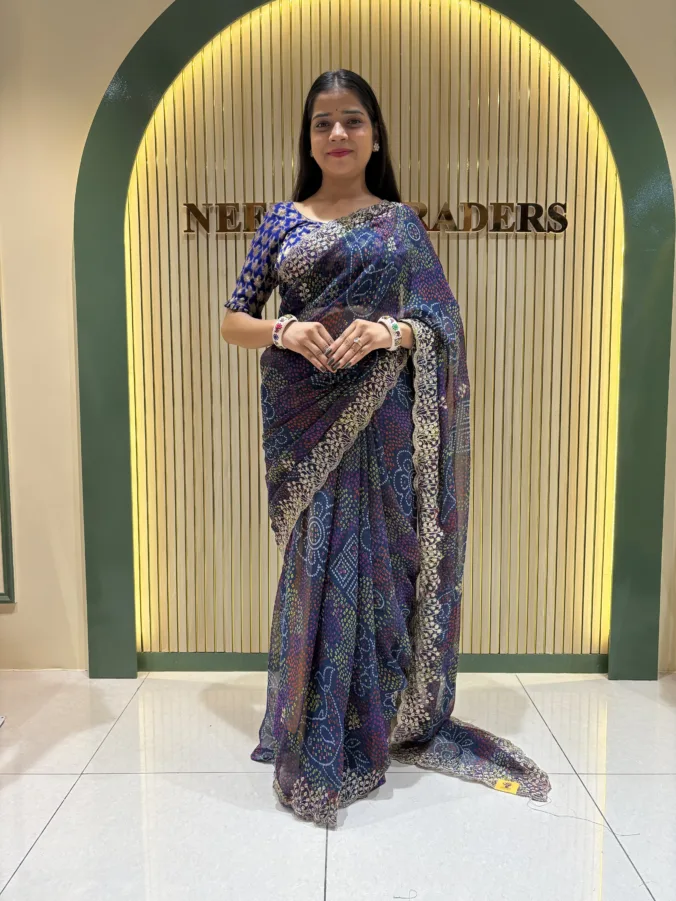 NEELAM TRADERS NEW LAUNCH SHEKHAWATI BANDHEJ CHUNRI SAREE WITH THREAD WORK ALL OVER IN SOFT GEORGETTE FABRIC