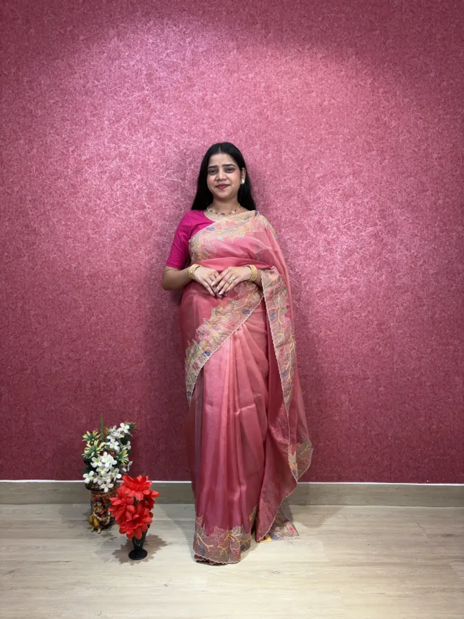 NEELAM TRADERS NEW LAUNCH PARTYWEAR KALAMAKRI WORK SAREE WITH UNIQUE BORDER IN TISSUE FABRIC