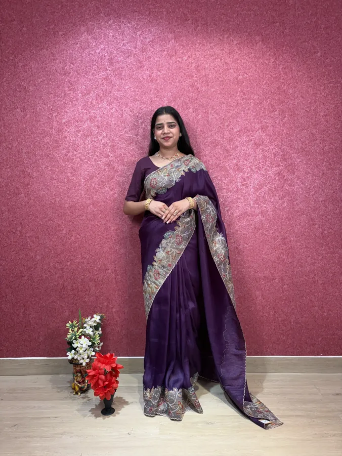 NEELAM TRADERS NEW LAUNCH PARTYWEAR KALAMAKRI WORK SAREE WITH UNIQUE BORDER IN TISSUE FABRIC
