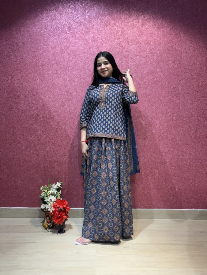 Floral Printed Pure Cotton Suit Set with Matching Palazzo & Designer Printed Dupatta